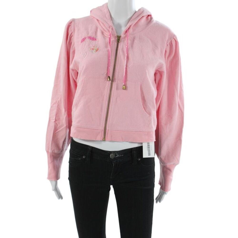 Love Shack Fancy Women Full-zip Hoodie Pink Long Sleeve Graphic Petite Size XS